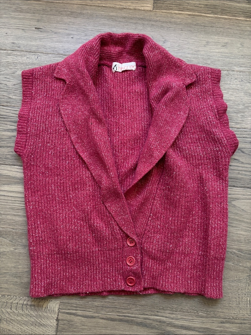 Penguin |Pink Raspberry Metallic Short-Sleeve Shawl-Collar Knit Vest Size Medium